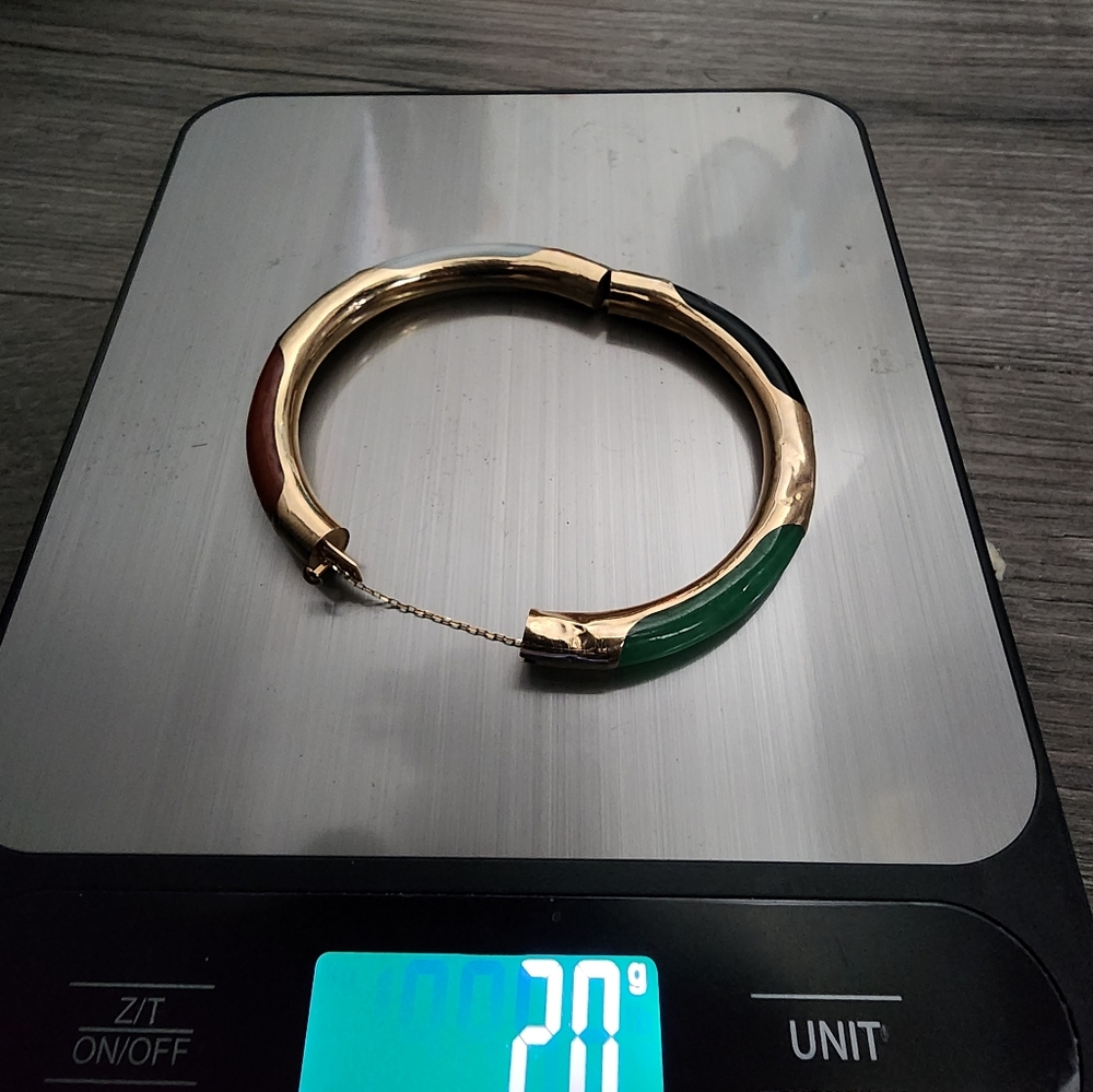 14k Gold Multicolor Jade Bangle - Picture 12 of 15